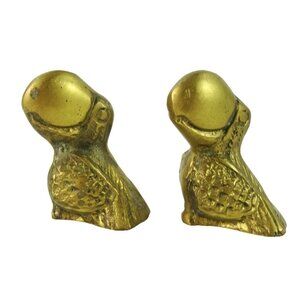 Pair of Small Toucans Birds Vintage Solid Brass Figurines Paperweights MCM